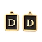 304 Stainless Steel Pendants, with Enamel, Rectangle with Letter Charm, Golden, Letter D, 17.5x12x1.5mm, Hole: 1.5mm