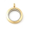 304 Stainless Steel Floating Locket Pendants, with Glass, Flat Round, Golden, 32x25x6mm, Hole: 5mm