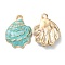 Rack Plating Alloy Enamel Pendant, Cadmium Free & Lead Free & Nickel Free, Golden, Shell Charm, Turquoise, 21.5x16x3mm, Hole: 1.6mm