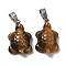 Natural Tiger Eye Pendants, Tortoise Charms, with Rack Plating Platinum Plated Brass Snap on Bails, 17~22x12.5~13.5x6~6.5mm, Hole: 8x5mm