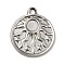 Tarnish Resistant 304 Stainless Steel Pendant Cabochon Settings, Flat Round with Sun Pattern, Stainless Steel Color, Tray: 5mm, 21x18x2mm, Hole: 2mm