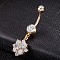 Piercing Jewelry, Brass Cubic Zirconia Navel Ring, Belly Rings, with Surgical Stainless Steel Bar, Cadmium Free & Lead Free, Real 18K Gold Plated, Flower, Clear, 38x14mm, Bar: 15 Gauge(1.5mm), Bar Length: 3/8