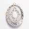 Brass Locket Pendants, Oval, Platinum, 33.5x23.5x5mm, Hole: 1.5mm