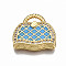 Brass Micro Pave Cubic Zirconia Enamel Pendants, Nickel Free, Bag, Real 16K Gold Plated, Steel Blue, 17.5x19x5mm, Hole: 3x6mm