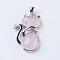 Natural Rose Quartz Kitten Pendants, with Brass Findings, Cat Silhouette Shape, Platinum, 45x27x8mm, Hole: 5x7mm