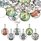 24Pcs 6 Color Hamsa Hand Pattern Glass Pendants, with 304 Stainless Steel Findings, Flat Round, Mixed Color, 26.5x22x6.5mm, Hole: 6x4mm, 4pcs/color