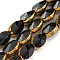 Electroplate Glass Beads Strands, with Golden Plated Edge, Faceted Oval, Black, 8~9x6.5x5mm, Hole: 1.2mm, about 37pcs/strand, 23.78 inch(60.4cm)