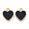 Resin with Golden Zinc Alloy Charms, Heart, Midnight Blue, 12x15mm