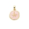 Brass Enamel Pendants, Cadmium Free & Nickel Free & Lead Free, Flat Round with Starfish Charms, Real 18K Gold Plated, Misty Rose, 17.5x15x2.5mm, Hole: 5x2.5mm
