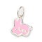925 Sterling Silver Pink Enamel Pendants, with Jump Rings, Silver Color Plated, Rabbit, 15x11.5x1mm, Hole: 3.5mm