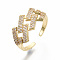 Brass Micro Pave Clear Cubic Zirconia Cuff Rings, Open Rings, Cadmium Free & Nickel Free & Lead Free, Rhombus, Real 16K Gold Plated, US Size 8, 18mm