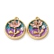 Light Gold Tone Alloy Enamel Pendants, Flower Charms, with ABS Imitation Pearl, Rack Plating, Flat Round, 25x22x7mm, Hole: 1.8mm