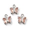 Glass Charms, Butterfly, with Brass Findings, Long-Lasting Plated, Platinum, Moccasin, 8.5x7x2mm, Hole: 1mm