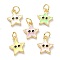 Real 18K Gold Plated Brass Enamel Charms, with Jump Rings, Long-Lasting Plated, Star with Eye, Mixed Color, 13x10.5x2mm, Jump Ring: 5x1mm, 3mm Inner Diameter