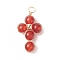 Natural Red Agate Copper Wire Wrapped Pendants, Religion Cross Charms, with Brass Beads, Light Gold, 29.5~30x16.5~17x6.5~7mm, Hole: 3.5~4mm