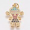 Brass Micro Pave Cubic Zirconia Pendants, Girl, Golden with Mixed Color C.Z, 18.5x13.5x1.5mm, Hole: 2.5mm