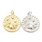 Brass Micro Pave Clear Cubic Zirconia Pendants, Long-Lasting Plated, Flat Round with Planet, Mixed Color, 22x20x3mm, Hole: 3.5mm