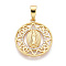 Brass Micro Pave Clear Cubic Zirconia Pendants, Cadmium Free & Lead Free, Flat Round with Jesus Maria Catholic, Real 18K Gold Plated, 24.5x21.5x3.5mm, Hole: 8x4.5mm