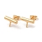 Column Brass Stud Earring Findings, with 925 Sterling Silver Pins, for Half Drilled Beads, Cadmium Free & Nickel Free & Lead Free, Real 18K Gold Plated, 8x13mm, Pin: 12x0.8mm and 1mm(for Half Drilled Beads)