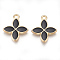 Alloy Pendants, Cadmium Free & Lead Free, with Enamel, Flower, Light Gold, Black, 18x15.5x2mm, Hole: 1.5mm