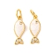 Rack Plating Brass Micro Pave Cubic Zirconia Pendants, with Enamel, Long-Lasting Plated, Fish, with Jump Ring, Real 18K Gold Plated, White, 15.5x5.5x2mm