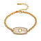 Brass Micro Pave Cubic Zirconia Link Bracelets, Curb Chains Bracelets for Women, with Shell, Rectangle with Heart, Real 18K Gold Plated, 6-3/4 inch(17cm)