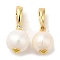 Rack Plating Brass Pendants, Natural Pearl with Cubic Zirconia, Lead Free & Cadmium Free, Long-Lasting Plated, Real 18K Gold Plated, 19x8.5mm, Hole: 4.5x3mm