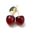 3D Resin Cherry Brooch Pin with Rhinestone, Golden Alloy Badge for Backpack Clothes, Cadmium Free & Lead Free, Dark Red, 36.5x30.5x15mm, Pin: 0.8mm