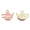 Alloy Enamel Pendants, Light Gold, Kettle, Pink, 14x17x2mm, Hole: 2mm