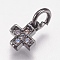 Brass Micro Pave Cubic Zirconia Tiny Cross Charms, Gunmetal, 6.5x5x1.8mm, Hole: 3.5mm