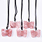 Watermelon Stone Glass Pendant Necklaces, with Polyester Cords and Iron & Brass Findings, Butterfly, 14.1 inch~29.9 inch(36~76cm), 1.5mm, Pendant: 21~24x29~34x7~8mm