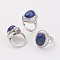Natural Lapis Lazuli Finger Rings, with Brass Ring Finding, Platinum, Oval, Size 8, 18mm