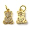 Rack Plating Brass Micro Pave Cubic Zirconia Charms, with Jump Ring, Bear, Real 18K Gold Plated, 12x8x1.5mm, Hole: 3mm