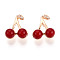 Brass Micro Pave Cubic Zirconia and Resin Pendants, Cadmium Free & Nickel Free & Lead Free, Cherry Charms, Light Gold, 13~13.5x11.5~12x6mm, Hole: 2x4.1mm