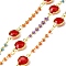 Brass Enamel Flat Round Link Chains, with Glass, Lead Free & Cadmium Free, Long-Lasting Plated, Rack Plating, Soldered, with Spool, Real 18K Gold Plated, 5.5x2x3mm and 15x8.5x4.5