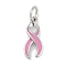 Brass Enamel Charms, with Jump Ring, Awareness Ribbon Charms, Long-Lasting Plated, Lead Free & Cadmium Free, Rack Plating, Platinum, Pearl Pink, 13.5x5.5x2mm
