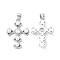 Eco-Friendly Brass Micro Pave Cubic Zirconia Pendants, with Plastic Imitation Pearls, Cadmium Free & Lead Free, Long-Lasting Plated, Fan Cross Religion Charm, Platinum, 25x17x4.5mm, Hole: 5x3.5mm