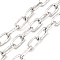 Tarnish Resistant 304 Stainless Steel Textured Oval Link Chains, Cable Chains, Unwelded, with Spool, Stainless Steel Color, 12x6x1.5mm