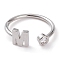 Brass Micro Pave Clear Cubic Zirconia Cuff Rings, Open Rings, Long-Lasting Plated, Platinum, Letter M, US Size 6, Inner Diameter: 17mm