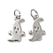Rack Plating Brass Charms, with Jump Ring, Lead Free & Cadmium Free, Long-Lasting Plated, Ghost Charm, Platinum, 13.5x8.5x1mm, Hole: 3.5mm