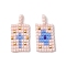 2 Pcs Glass Seed Bead Pendants, Rectangle with Wind Eye/Cross Pattern, Misty Rose, 20x10x1.5mm, Hole: 2mm, 2pcs/set