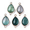 Natural Agate Links Connectors, with Light Gold Tone Brass Findings, Teardrop Green, 27x14x6mm, Hole: 2mm