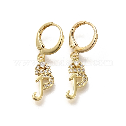 Серьги-кольца из латуни с прозрачным фианитом EJEW-M045-01P-1