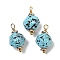 Opaque Acrylic Pendants, Nuggets, with Real 18K Gold Plated Brass Loop, Light Sky Blue, 17.5~18.5x9~10mm, Hole: 1.5~2mm