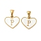 304 Stainless Steel Pave Natural White Shell Heart with Initial Slice Pendants, Ion Plating(IP), Golden, Letter P, 14x16x2mm, Hole: 4.5x3mm