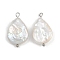 Natural Freshwater Pearl Keshi Pearl Pendants, Teardrop Charms, with 304 Stainless Steel Loops, White, Platinum, 23.5x13.5~14.5x5~6mm, Hole: 1.6~1.8mm