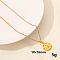Stainless Steel Flat Round Pendant Necklaces, PVD Vacuum Plating, Real 18K Gold Plated, 15.75 inch(40cm)