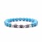 8mm Round Synthetic Turquoise Beaded Stretch Bracelets, Jet Rhinestone Cube Bracelets for Women, Platinum