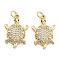 Brass Pave Clear Cubic Zirconia Pendants, Cadmium Free & Lead Free, Tortoise, with Jump Ring, Tortoise, 21x14x5mm, Hole: 5mm