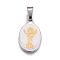 304 Stainless Steel Pendants, Oval, with Pattern, Golden & Stainless Steel Color, 21x13x1.5mm, Hole: 4x7mm